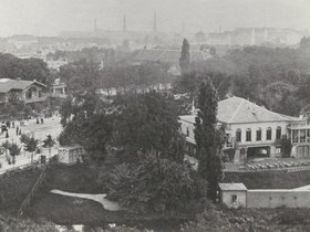 Udsigt over dele af Vesterbro fra Schacks Bastion ca.1872. Tv. en del af Vesterbrospassage.jpg
